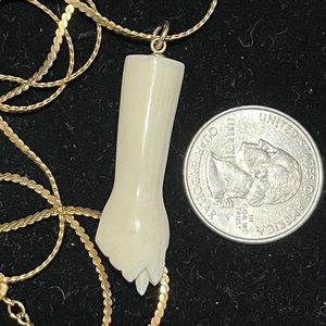 Vintage Ivory Bone pendant with 12K GF necklace 24”.